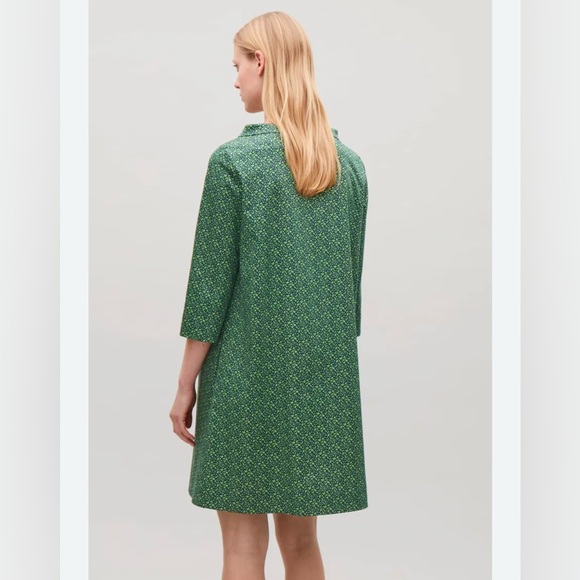 New COS stand collar a line poplin dress Kelly Green navy blue Patterned Dress 8 - Picture 3 of 16